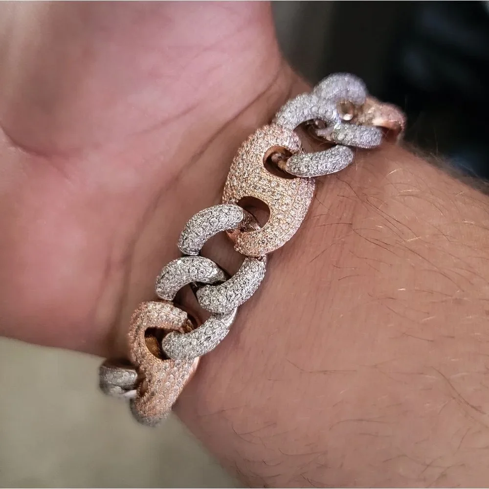 Silver & Rose Simulated Diamond Cuban Link Bracelet